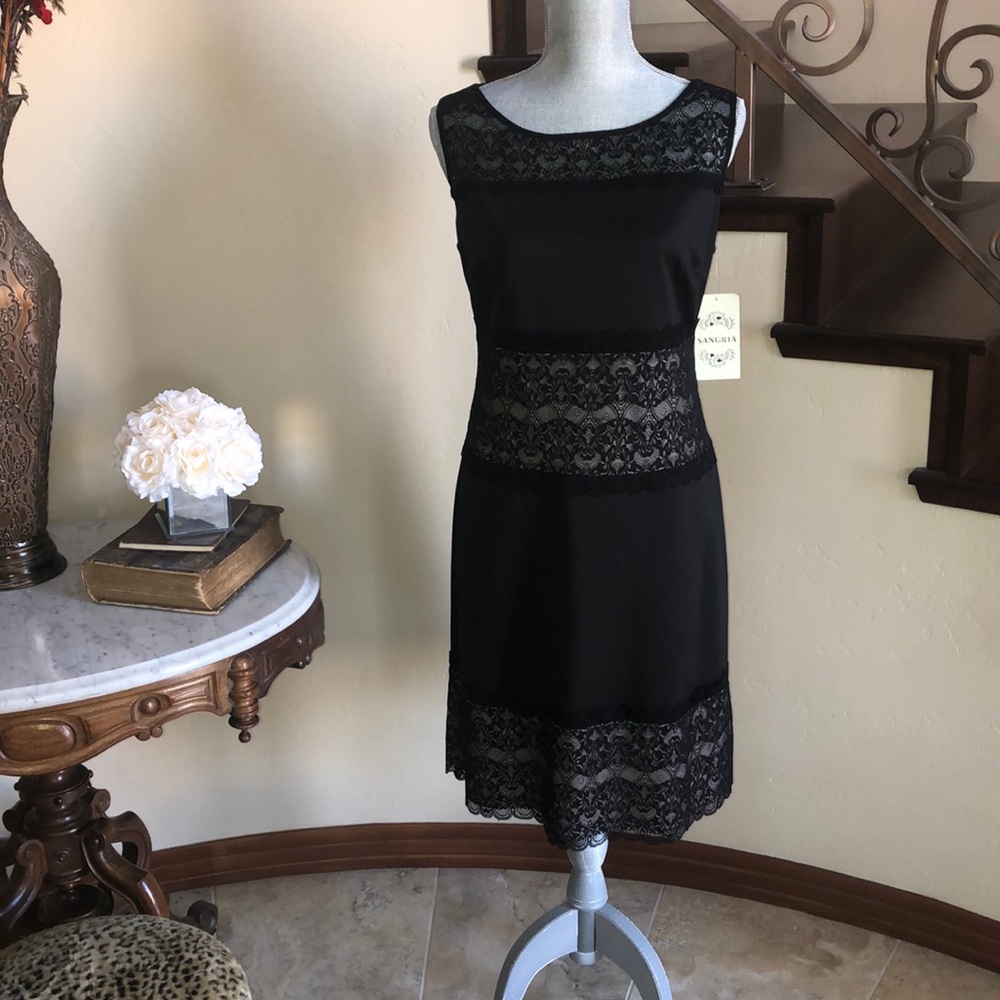 NWT SANGRIA Black Lace Trimmed Sleeveless Dress